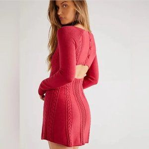 NWT Free People Cranberry It’s A Small World Sweater Mini Dress Sz XL Barbiecore